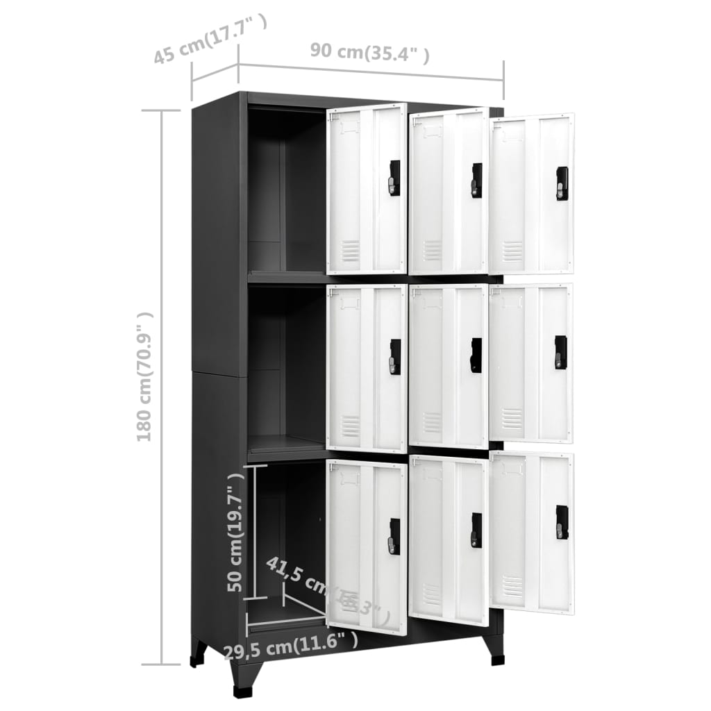Armoire à casiers Anthracite et blanc 90x45x180 cm Acier - XIOS