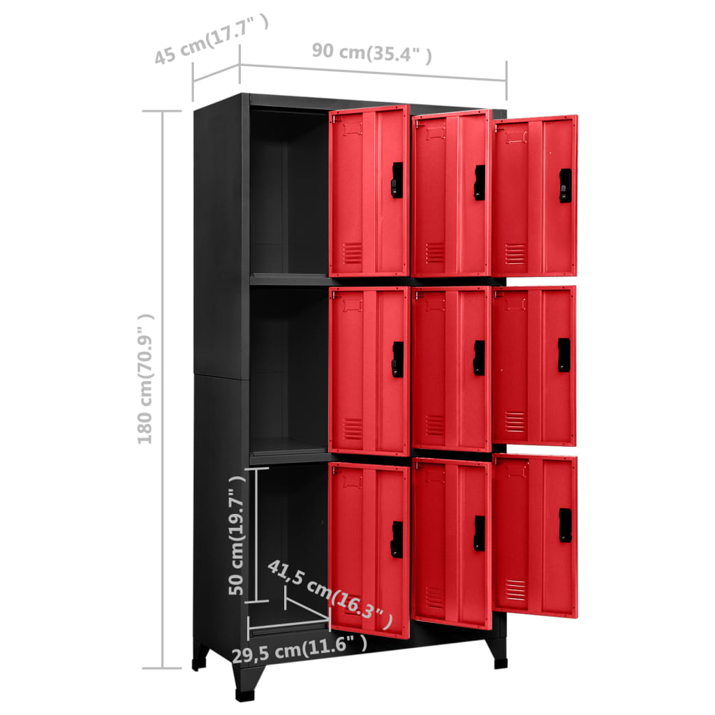 Armoire à casiers Anthracite et rouge 90x45x180 cm Acier - XIOS