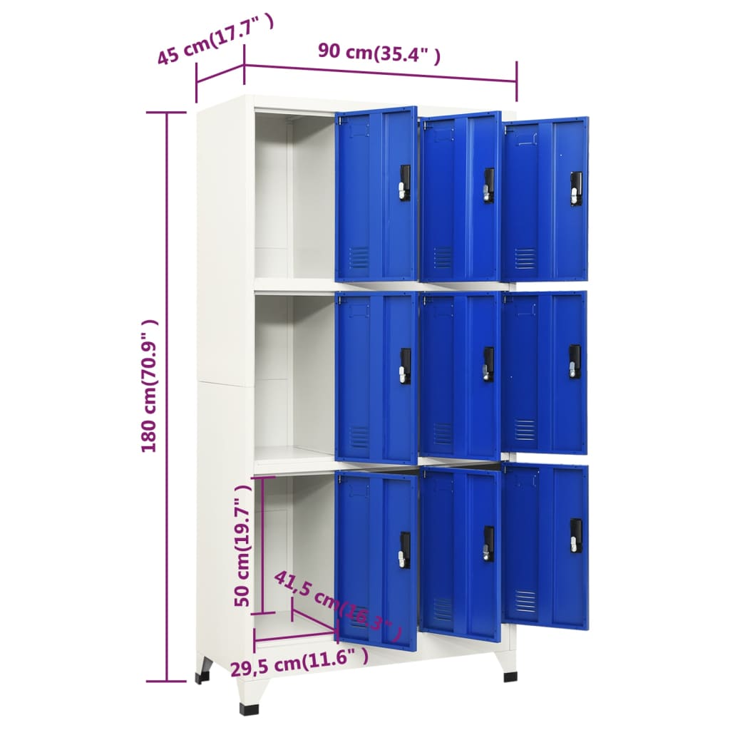 Armoire à casiers Gris et bleu 90x45x180 cm Acier - XIOS