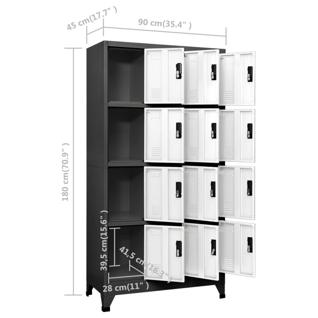 Armoire à casiers Anthracite et blanc 90x45x180 cm Acier - XIOS