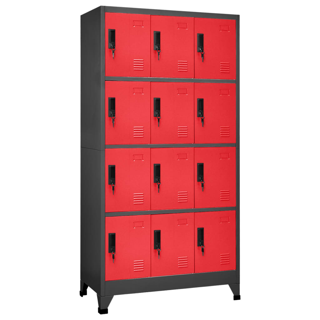 Armoire à casiers Anthracite et rouge 90x45x180 cm Acier - XIOS