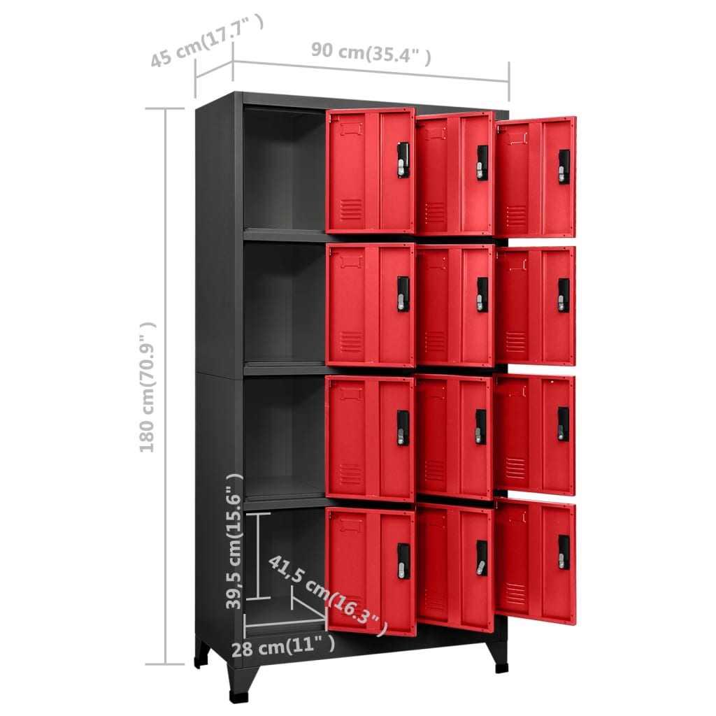 Armoire à casiers Anthracite et rouge 90x45x180 cm Acier - XIOS