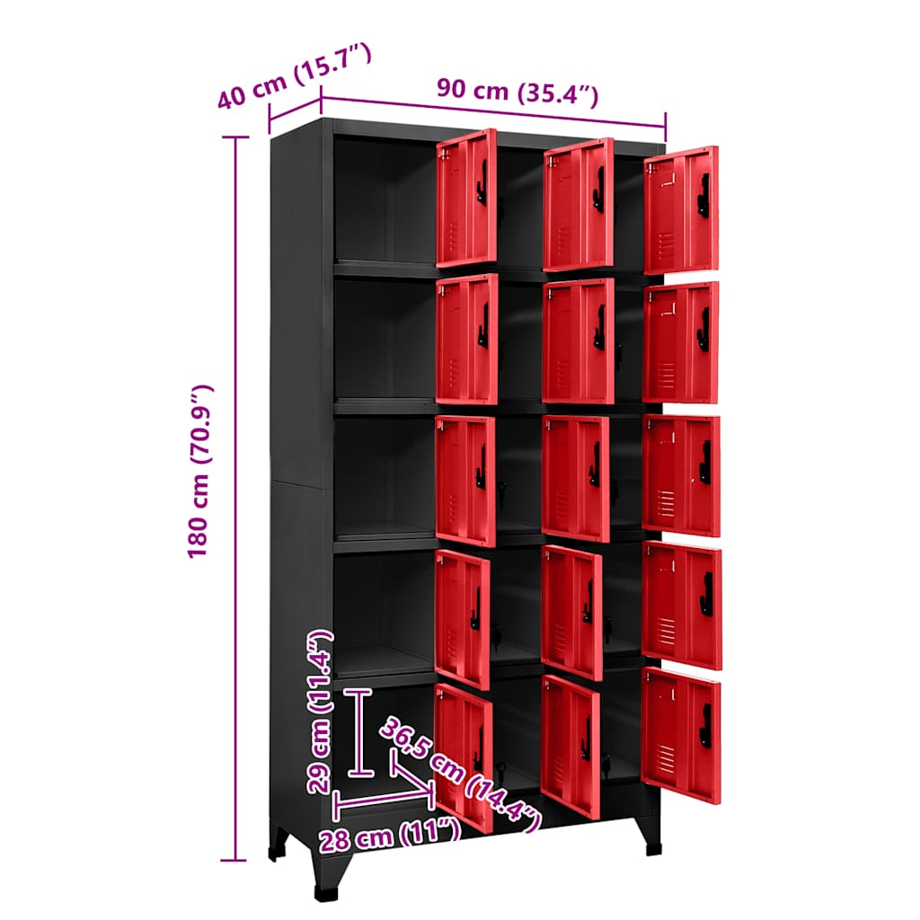 Armoire à casiers Anthracite et rouge 90x40x180 cm Acier - XIOS