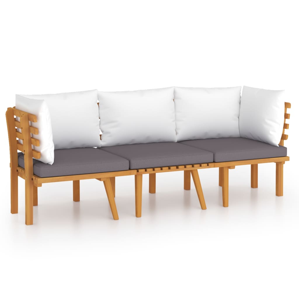 Salon de jardin 3 pcs avec coussins Bois d'acacia massif