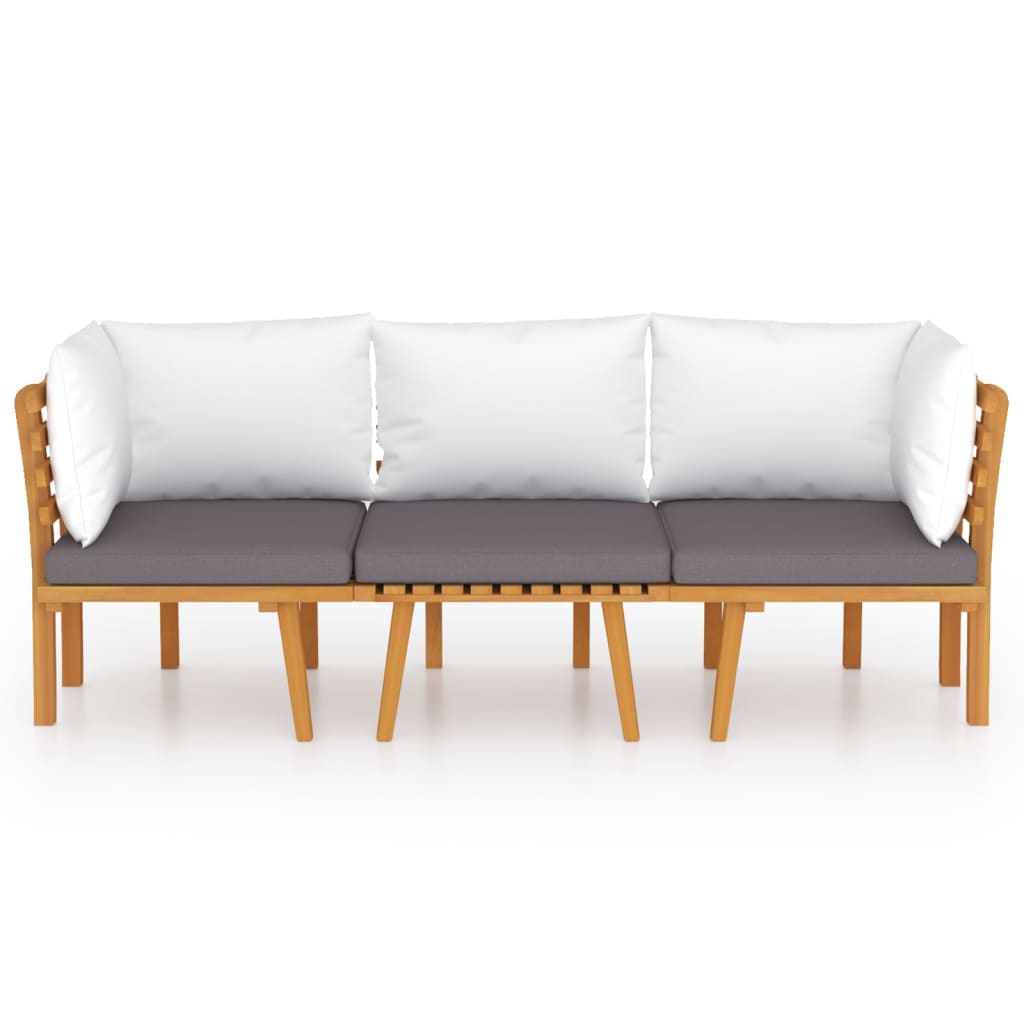 Salon de jardin 3 pcs avec coussins Bois d'acacia massif