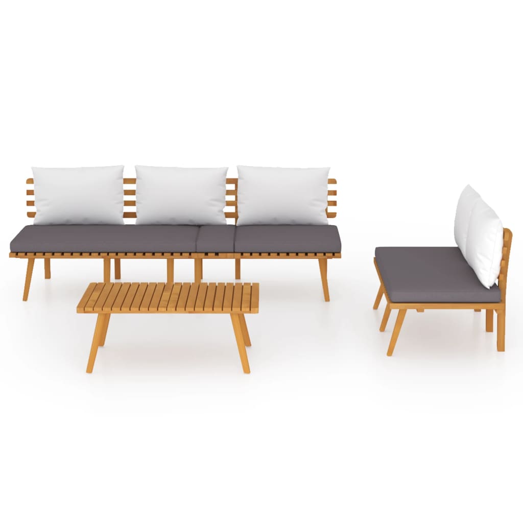 Salon de jardin 3 pcs avec coussins Bois d'acacia massif