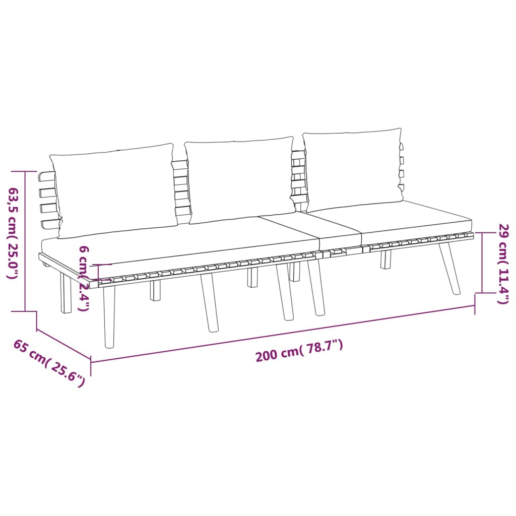 Salon de jardin 3 pcs avec coussins Bois d'acacia massif