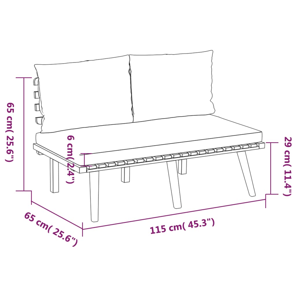 Salon de jardin 3 pcs avec coussins Bois d'acacia massif