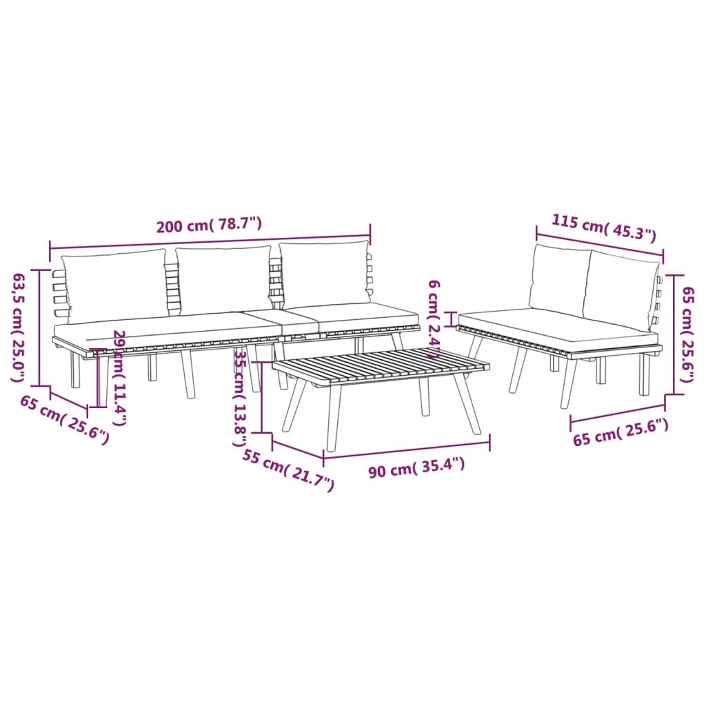 Salon de jardin 3 pcs avec coussins Bois d'acacia massif