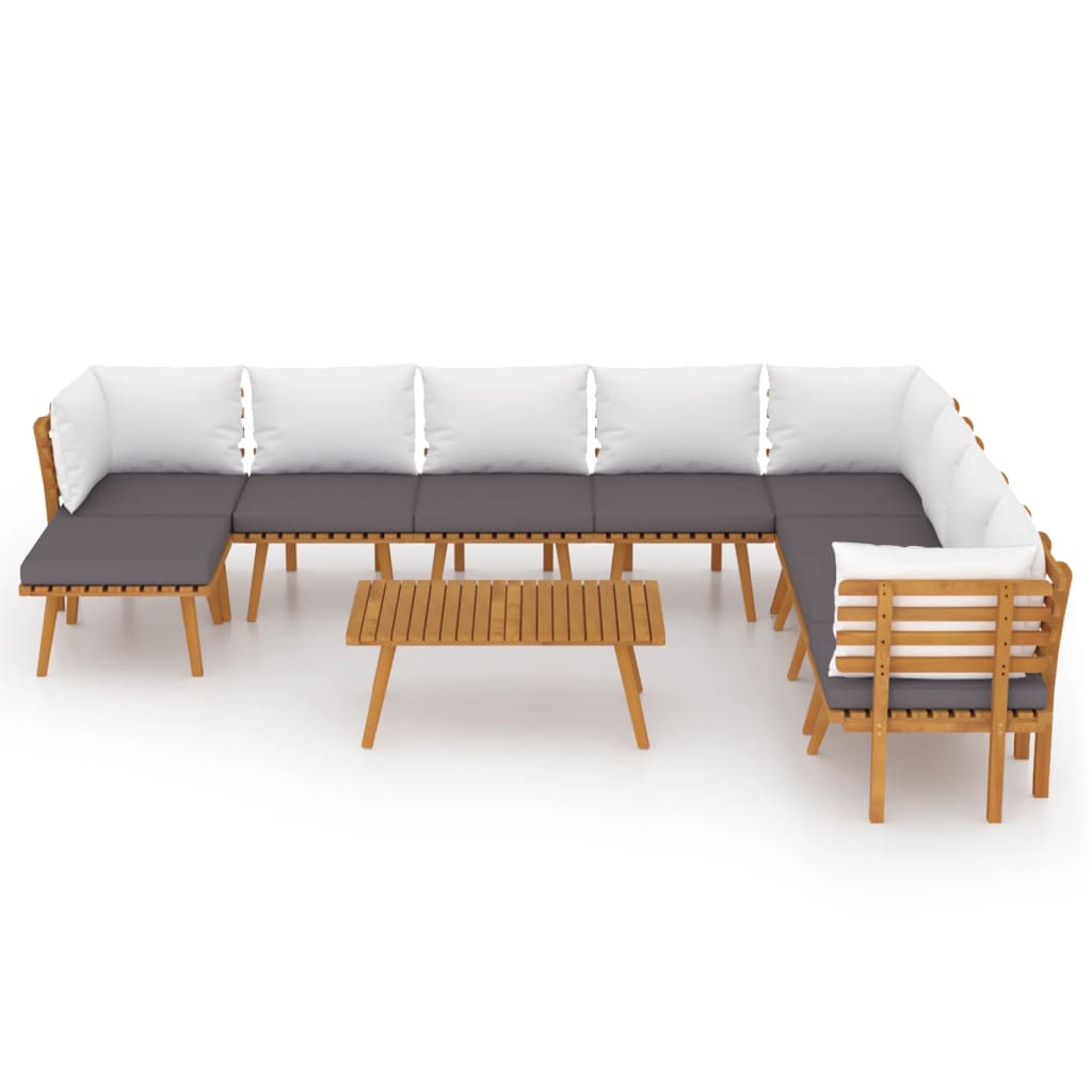 Salon de jardin 9 pcs avec coussins Bois d'acacia solide - XIOS