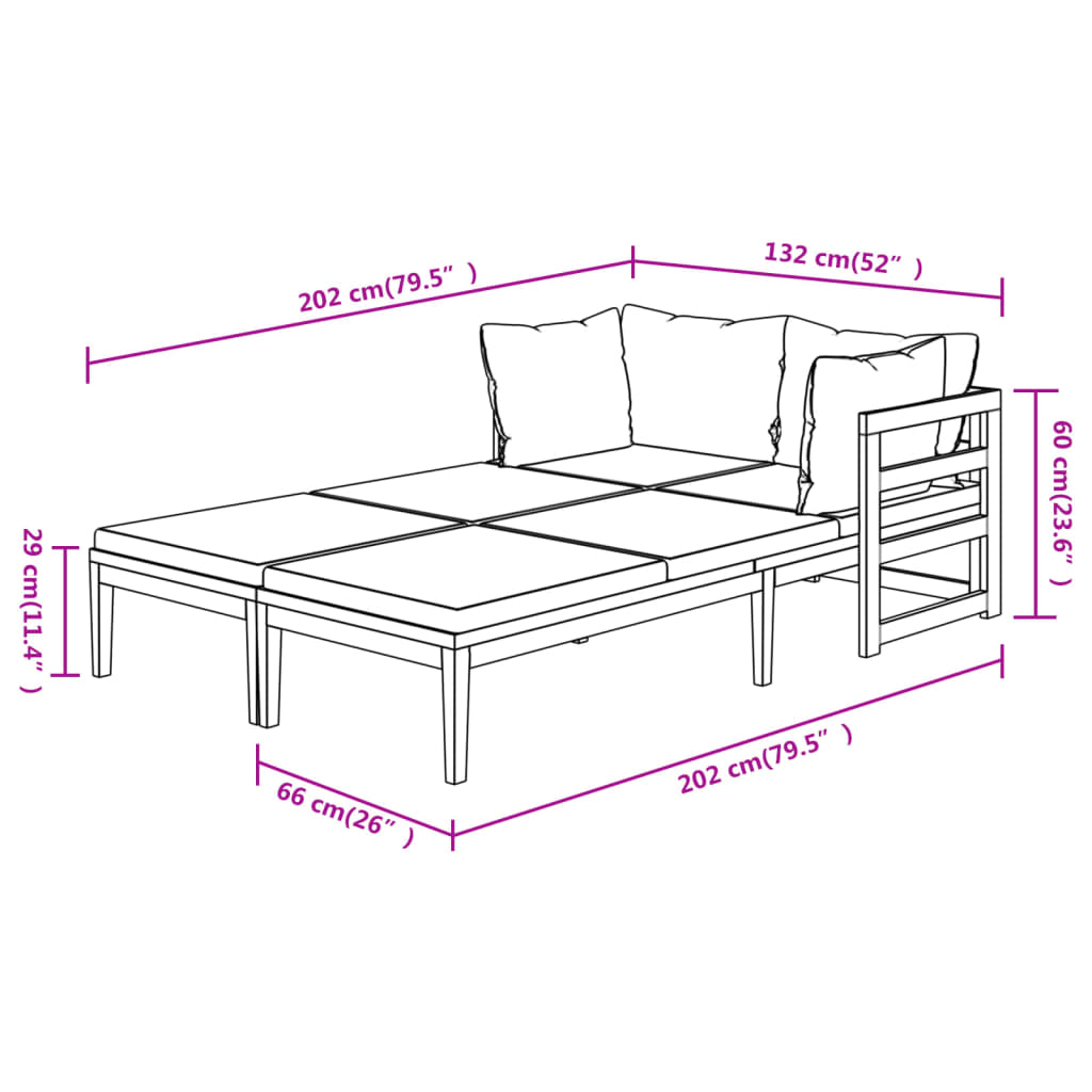 Chaises longues et coussins blanc crème lot de 2 bois d'acacia
