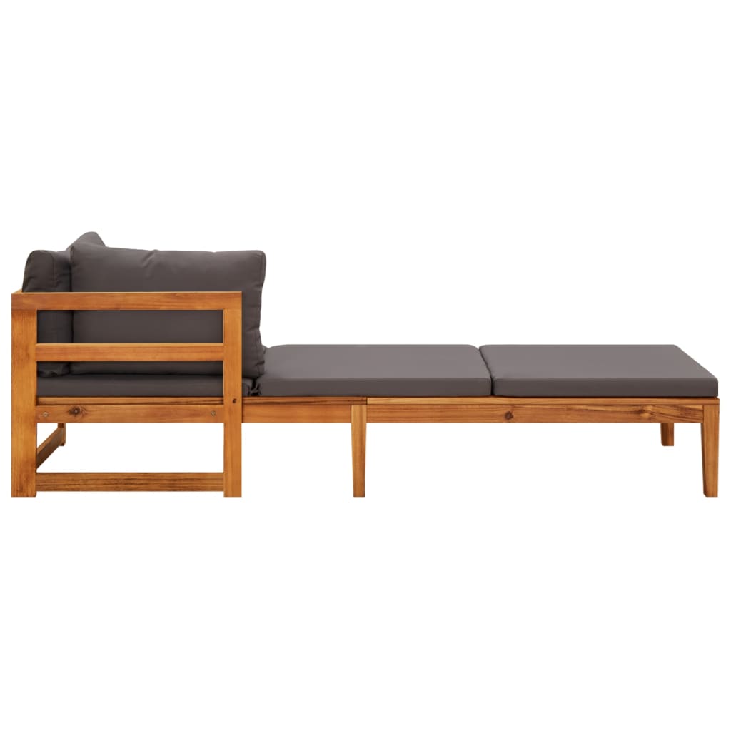 Chaises longues coussins gris foncé lot de 2 Bois acacia solide