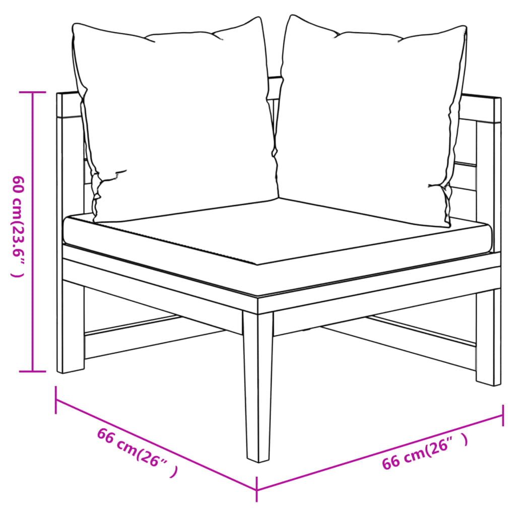 Salon de jardin 3 pcs avec coussins blanc crème Bois d'acacia