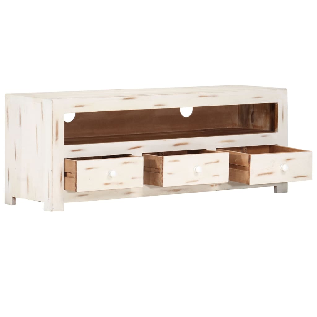 Meuble TV Bois massif d'acacia 110x30x40 cm Blanc - XIOS