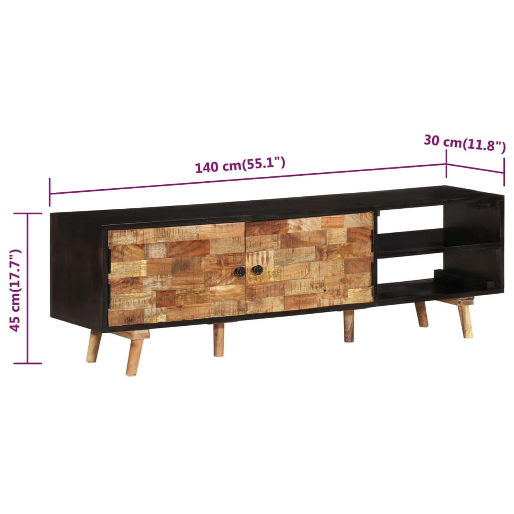 Meuble TV 140x30x45 cm Bois de manguier brut et d'acacia massif - XIOS