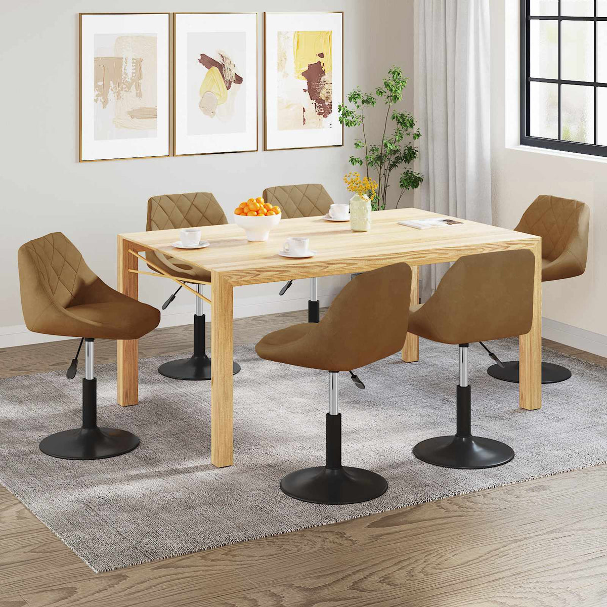 Chaises pivotantes à manger lot de 6 marron velours