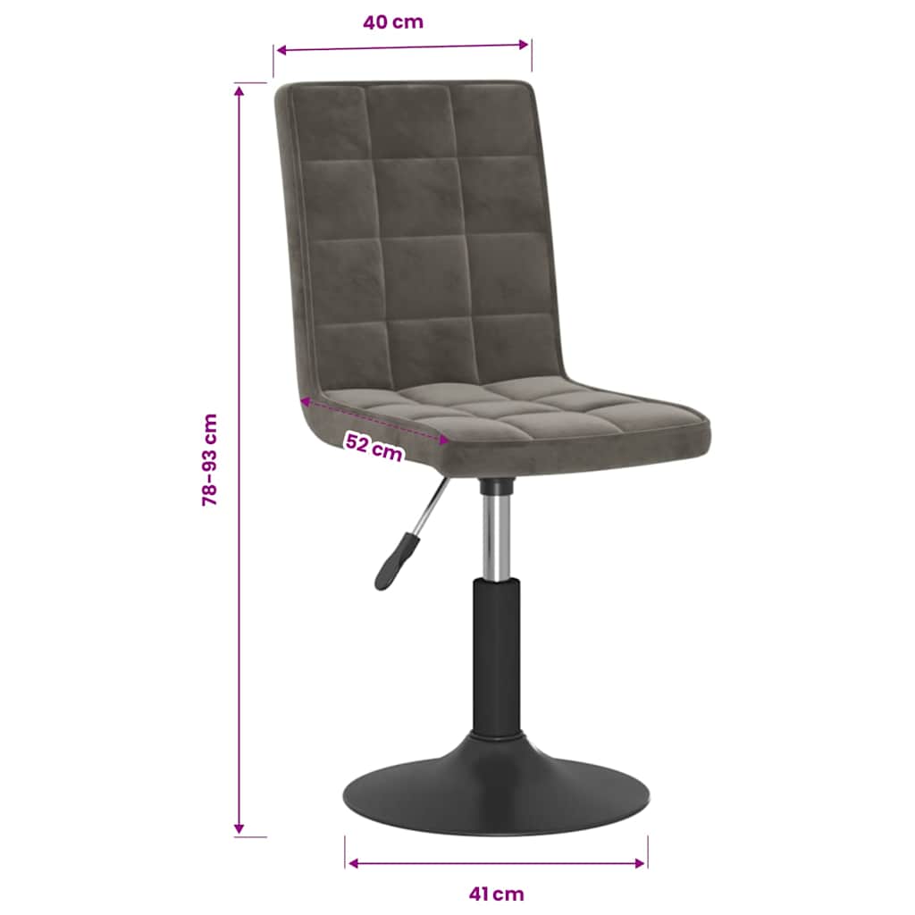 Chaises pivotantes à manger lot de 6 gris foncé velours - XIOS