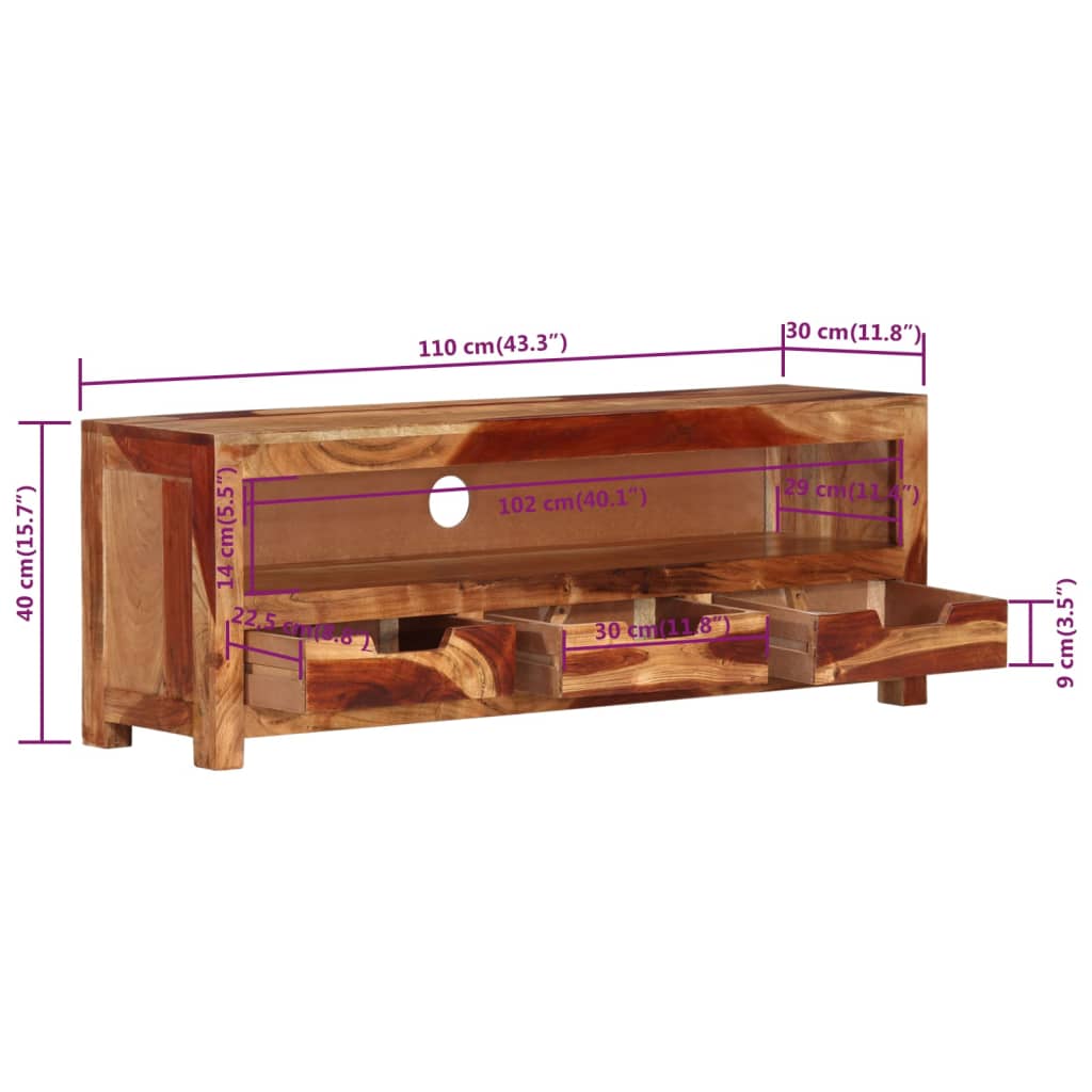 Meuble TV 110x30x40 cm Bois d'acacia massif - XIOS
