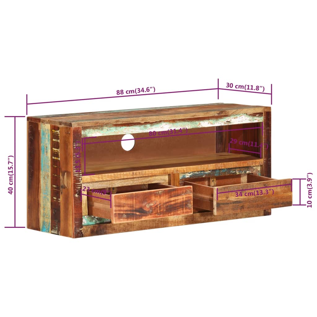 Meuble TV 88x30x40 cm Bois massif de récupération - XIOS