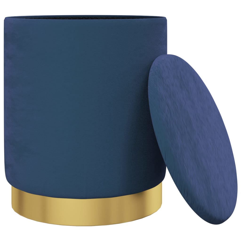 Tabouret de rangement rond Bleu Velours 31 x 37 cm - XIOS