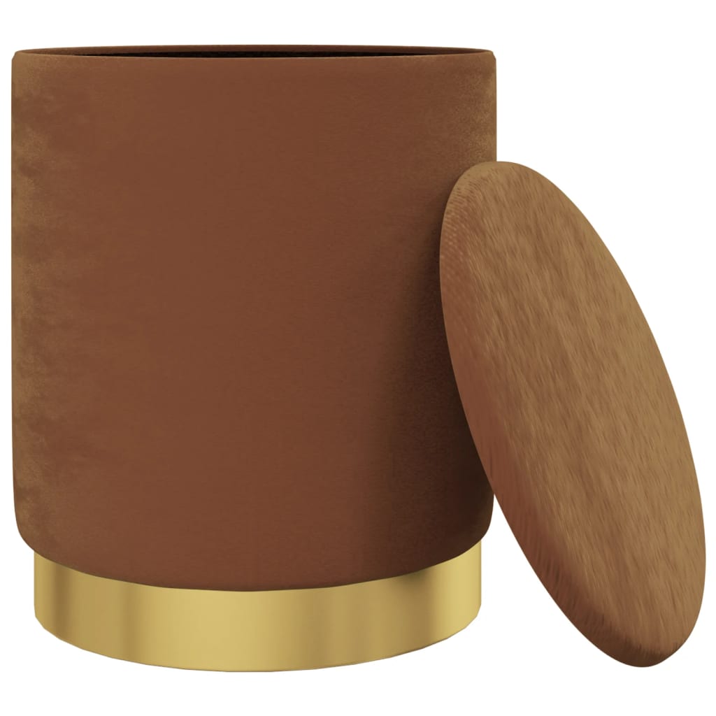 Tabouret de rangement rond Marron Velours 31 x 37 cm - XIOS