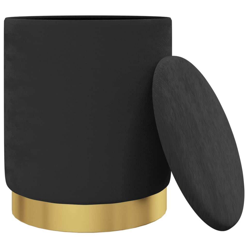 Tabouret de rangement rond Noir Velours 31 x 37 cm - XIOS