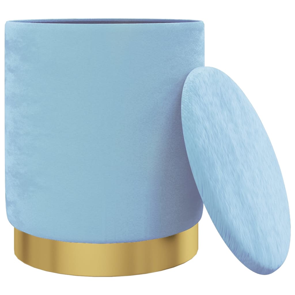 Tabouret de rangement rond Bleu clair Velours 31 x 37 cm - XIOS