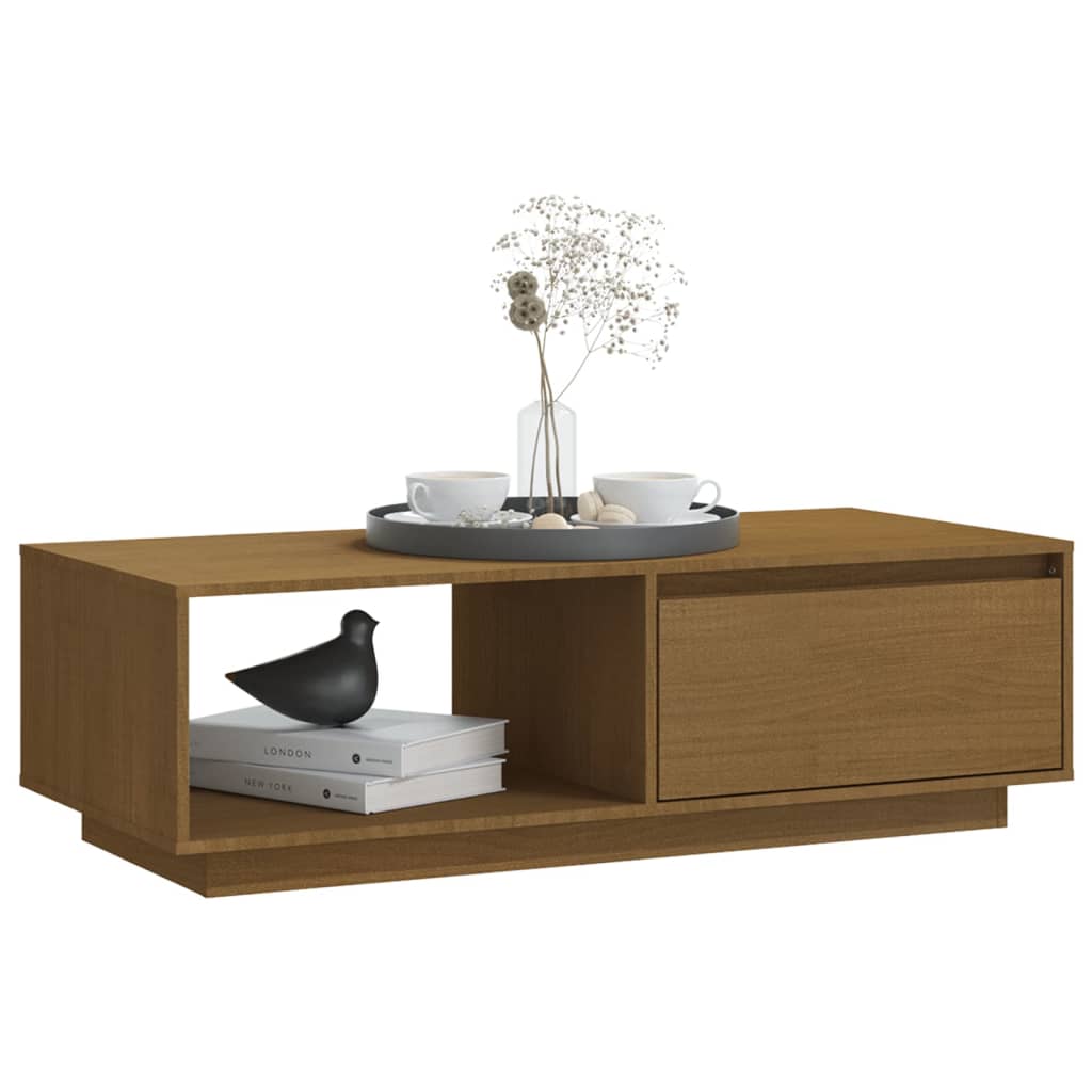 Table basse marron miel 110x50x33,5 cm bois de pin massif - XIOS