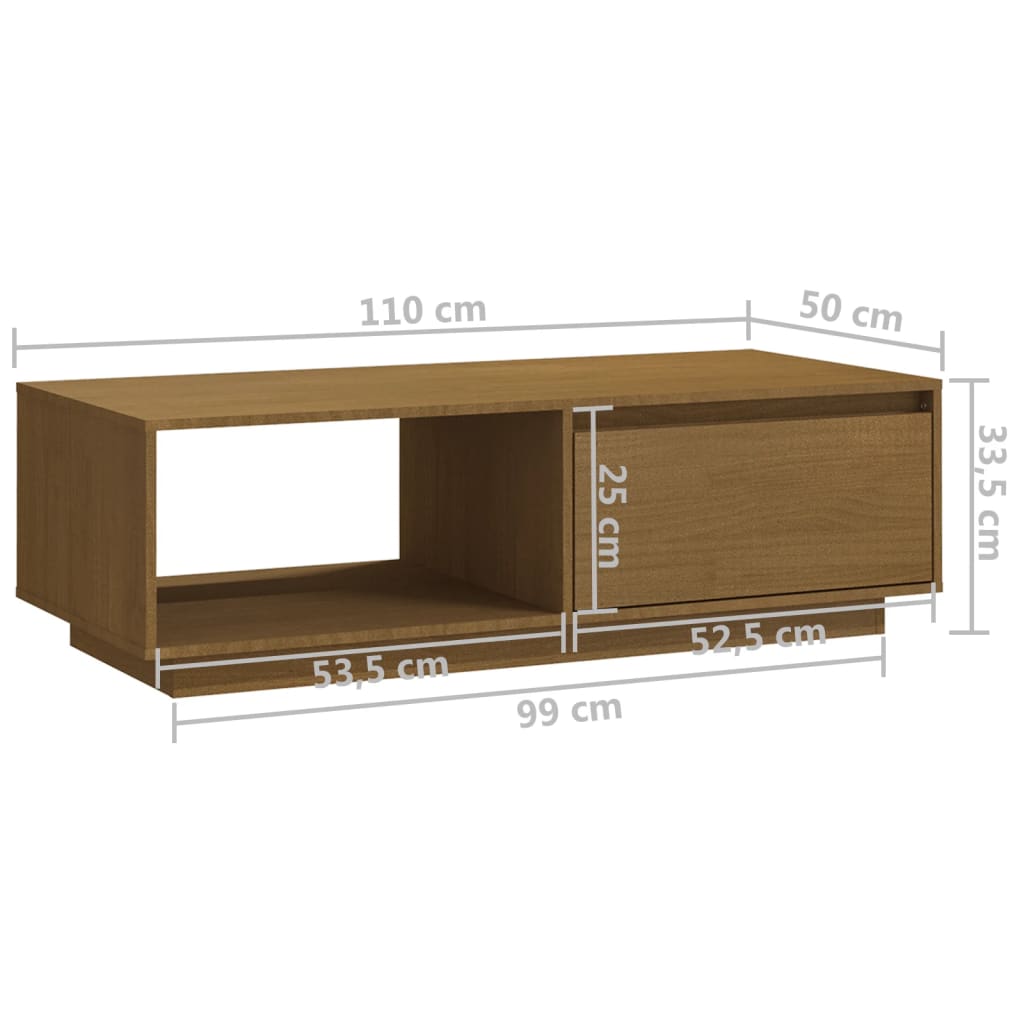 Table basse marron miel 110x50x33,5 cm bois de pin massif - XIOS