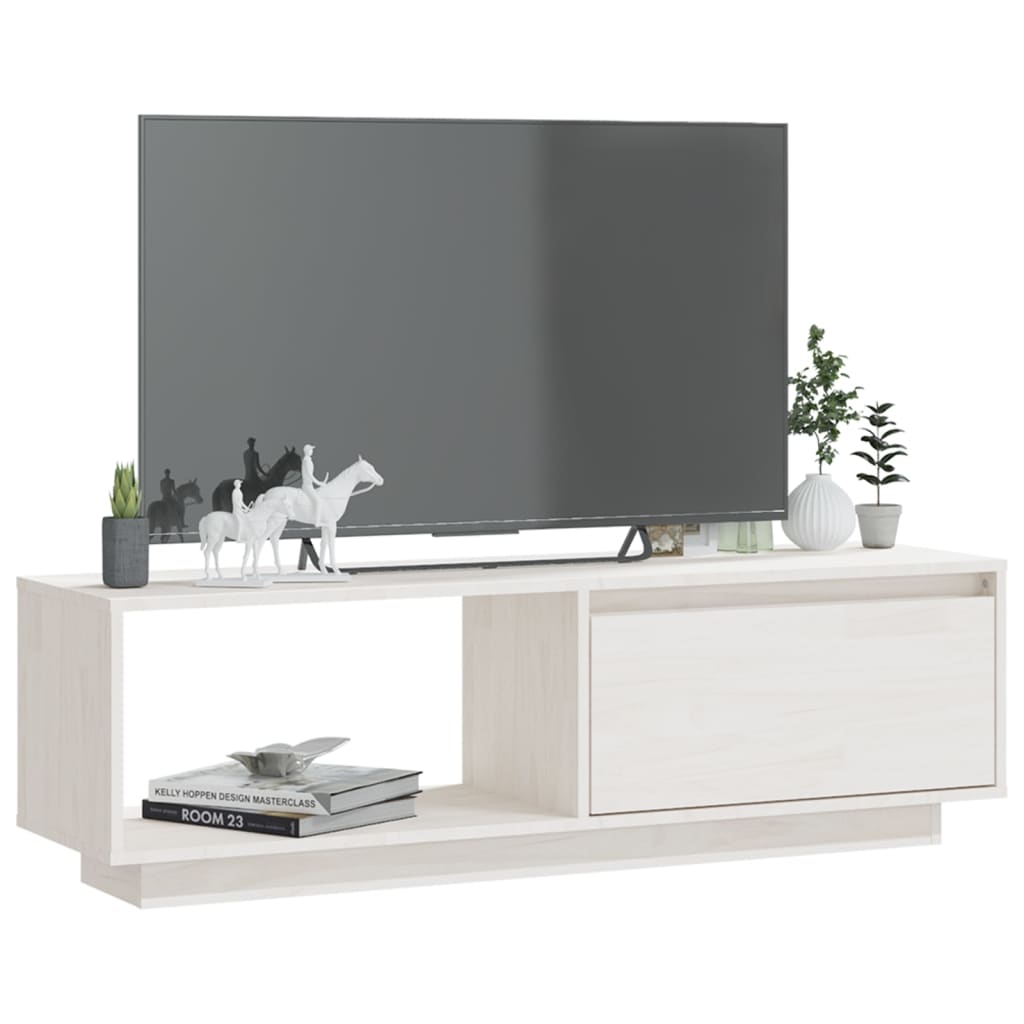 Meuble TV Blanc 110x30x33,5 cm Bois de pin massif - XIOS