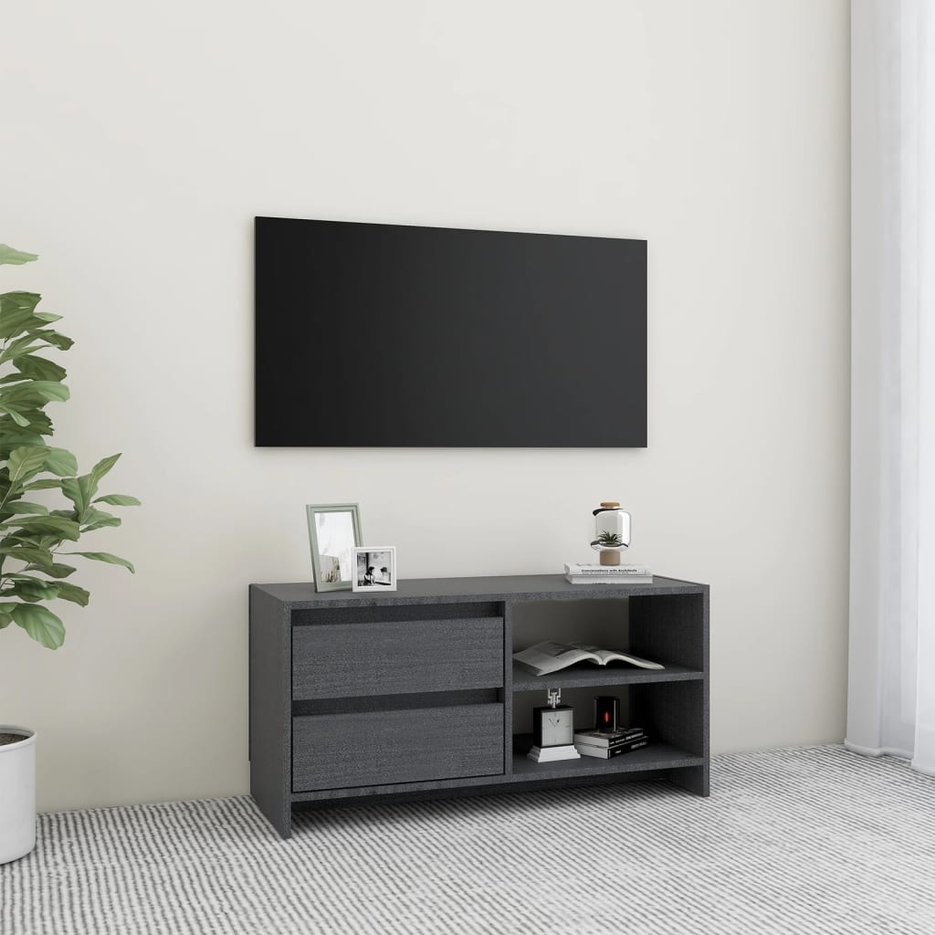 Meuble TV Gris 80x31x39 cm Bois de pin massif - XIOS