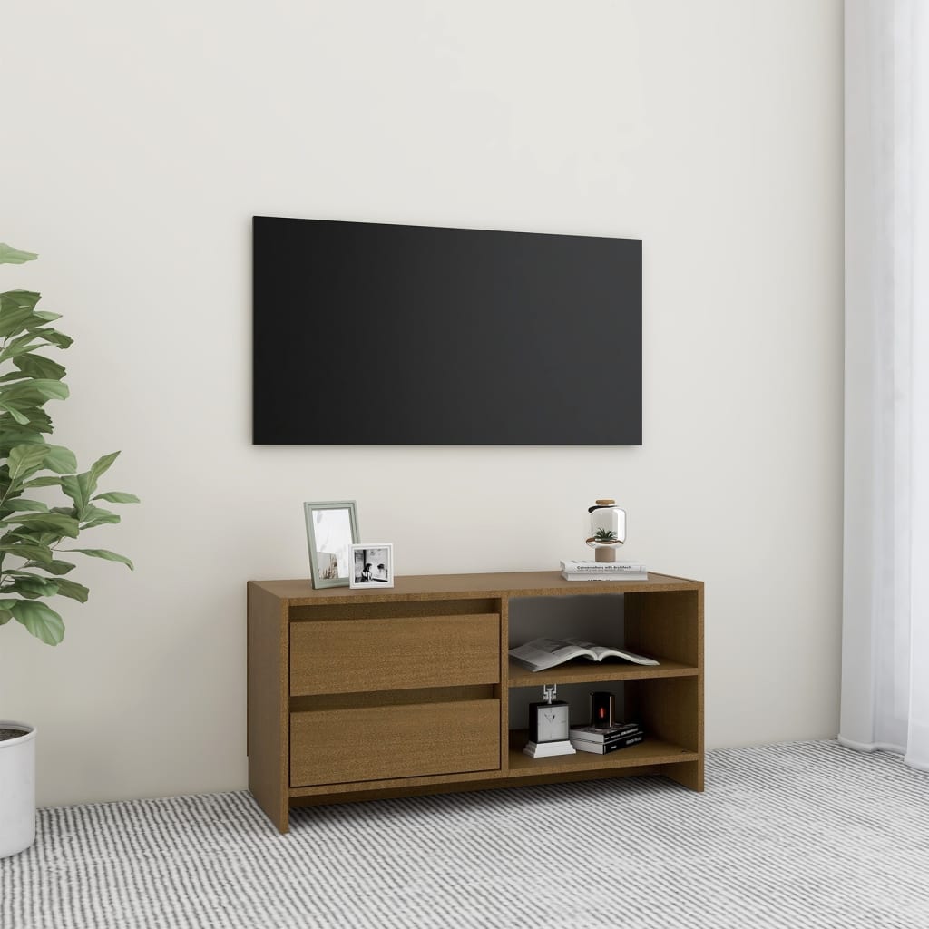 Meuble TV Marron miel 80x31x39 cm Bois de pin massif - XIOS