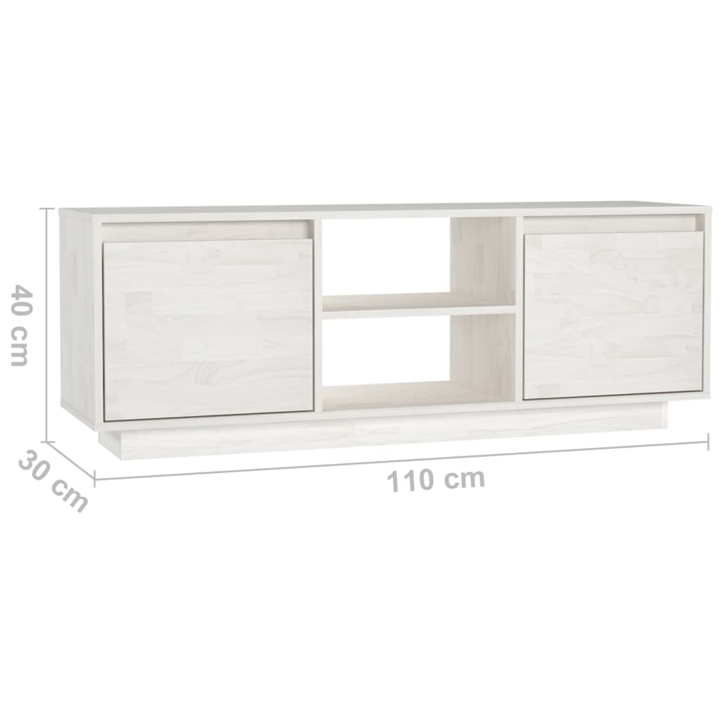 Meuble TV Blanc 110x30x40 cm Bois de pin massif - XIOS