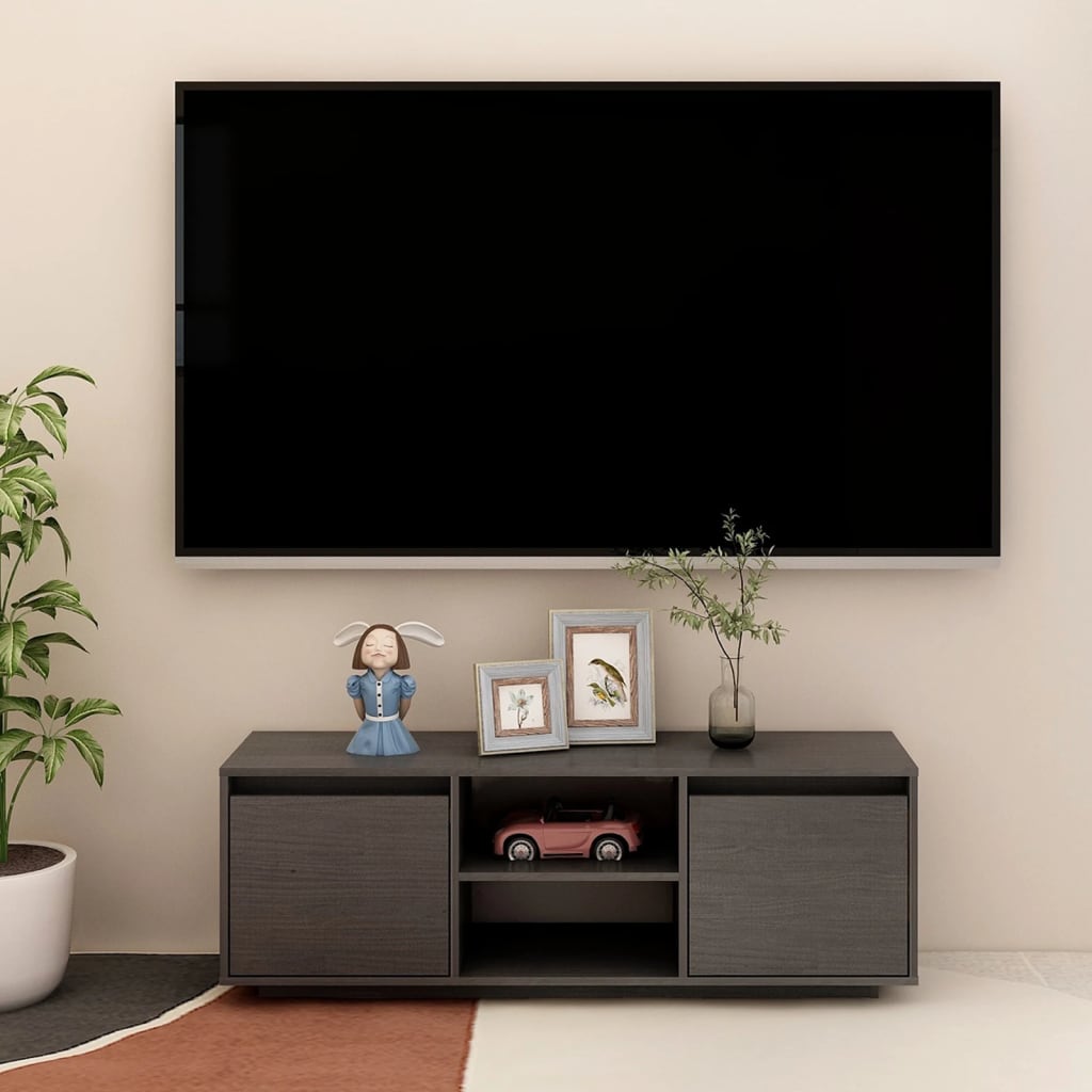 Meuble TV Gris 110x30x40 cm Bois de pin massif - XIOS
