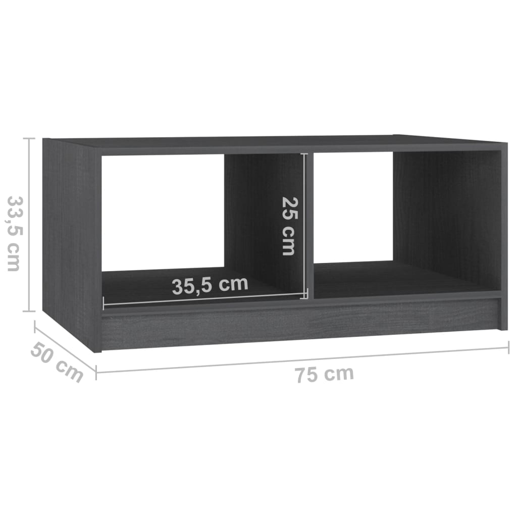 Table basse gris 75x50x33,5 cm bois de pin massif - XIOS