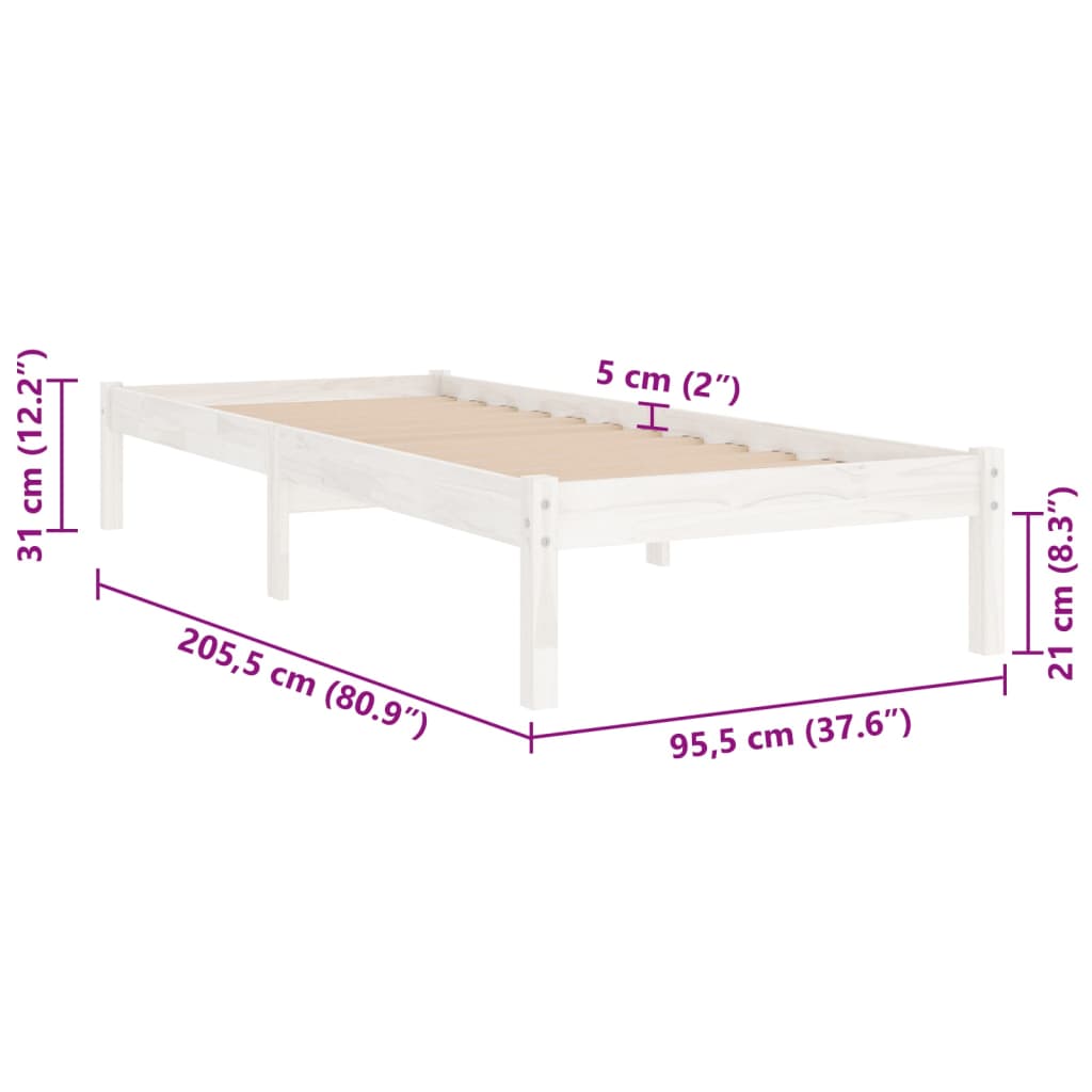 Cadre de lit sans matelas blanc bois massif 90x200 cm - XIOS