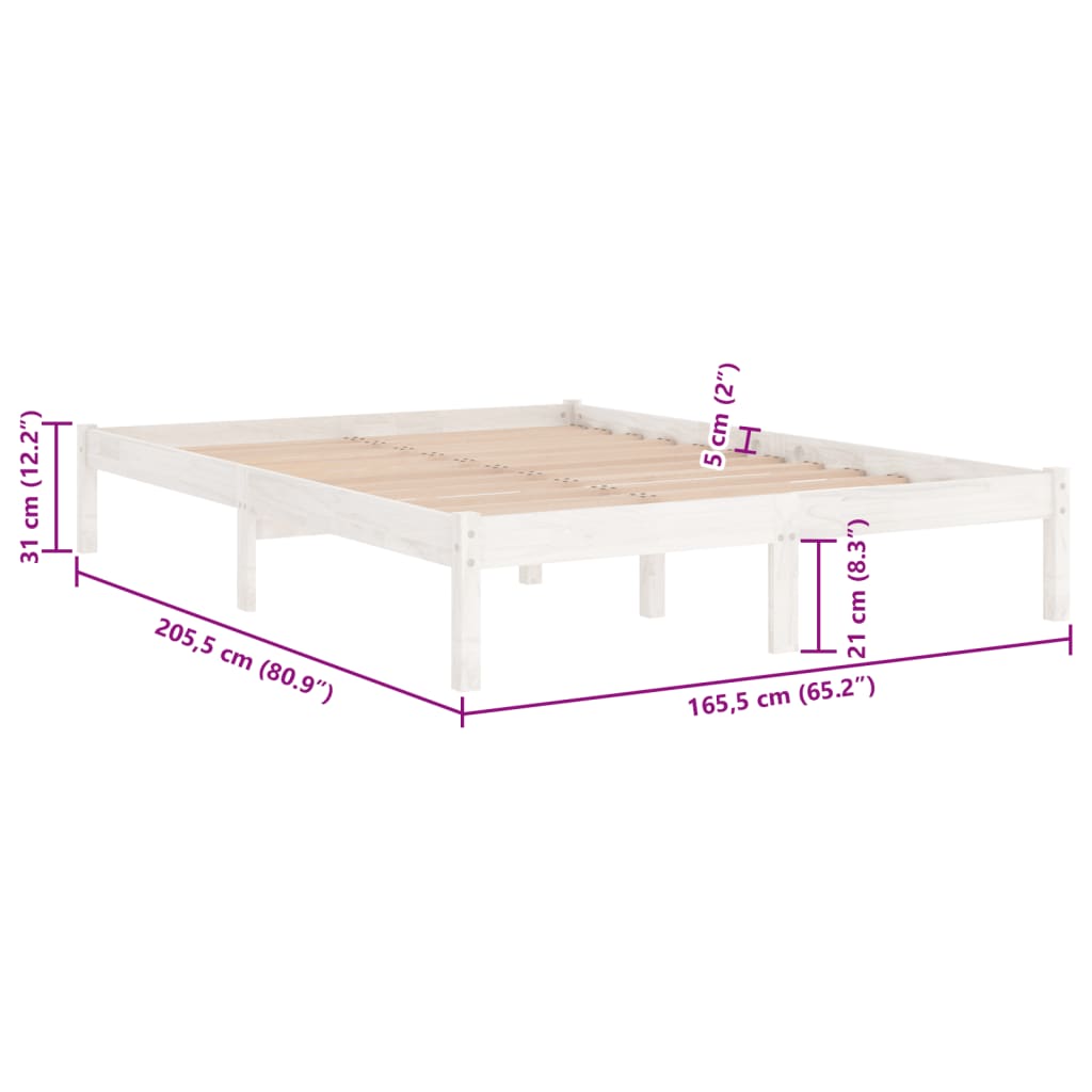 Cadre de lit sans matelas blanc bois massif 160x200 cm - XIOS