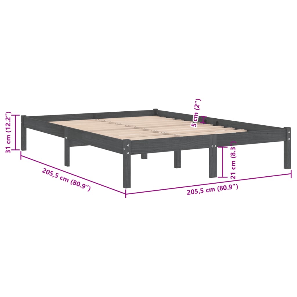 Cadre de lit sans matelas gris bois massif 200x200 cm - XIOS