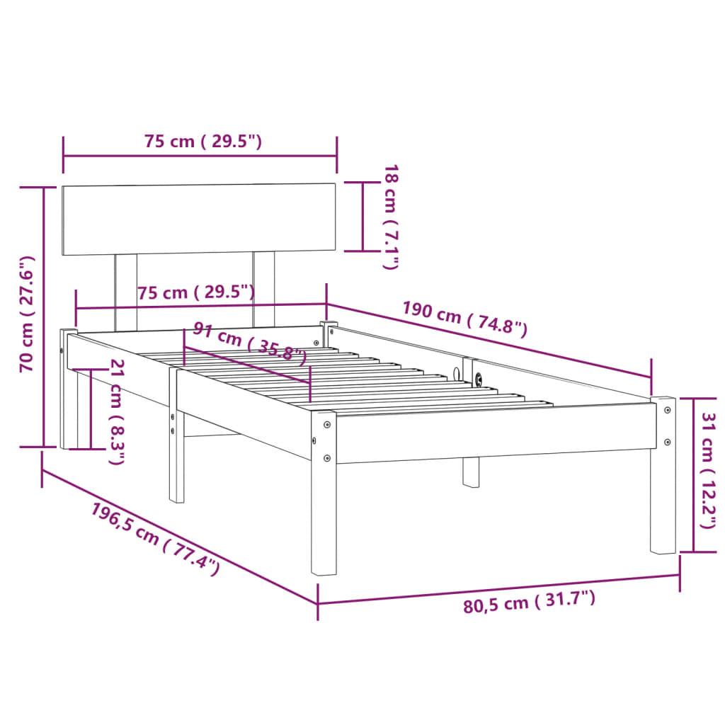 Cadre de lit sans matelas blanc bois massif - XIOS