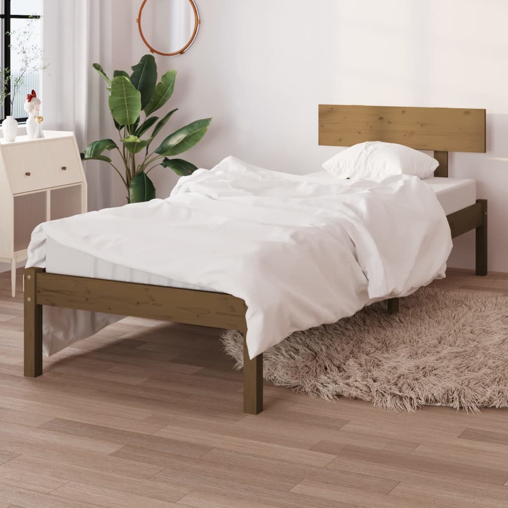 Cadre de lit sans matelas marron miel bois de pin massif - XIOS