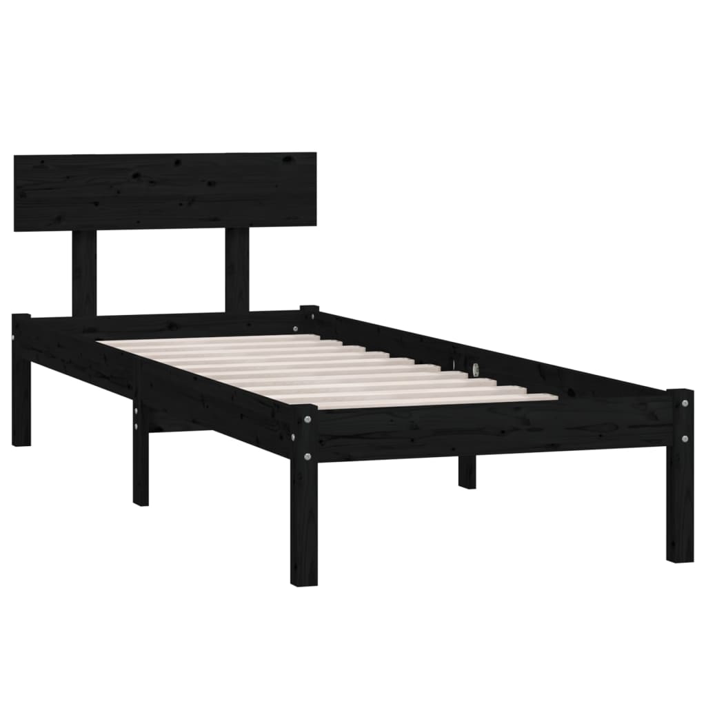Cadre de lit sans matelas noir bois de pin massif - XIOS