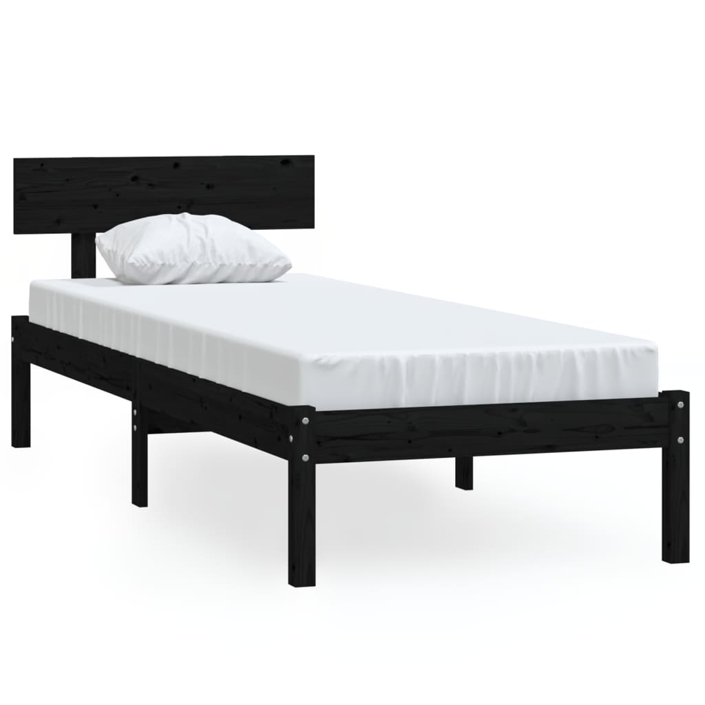 Cadre de lit sans matelas noir bois massif 90x200 cm - XIOS