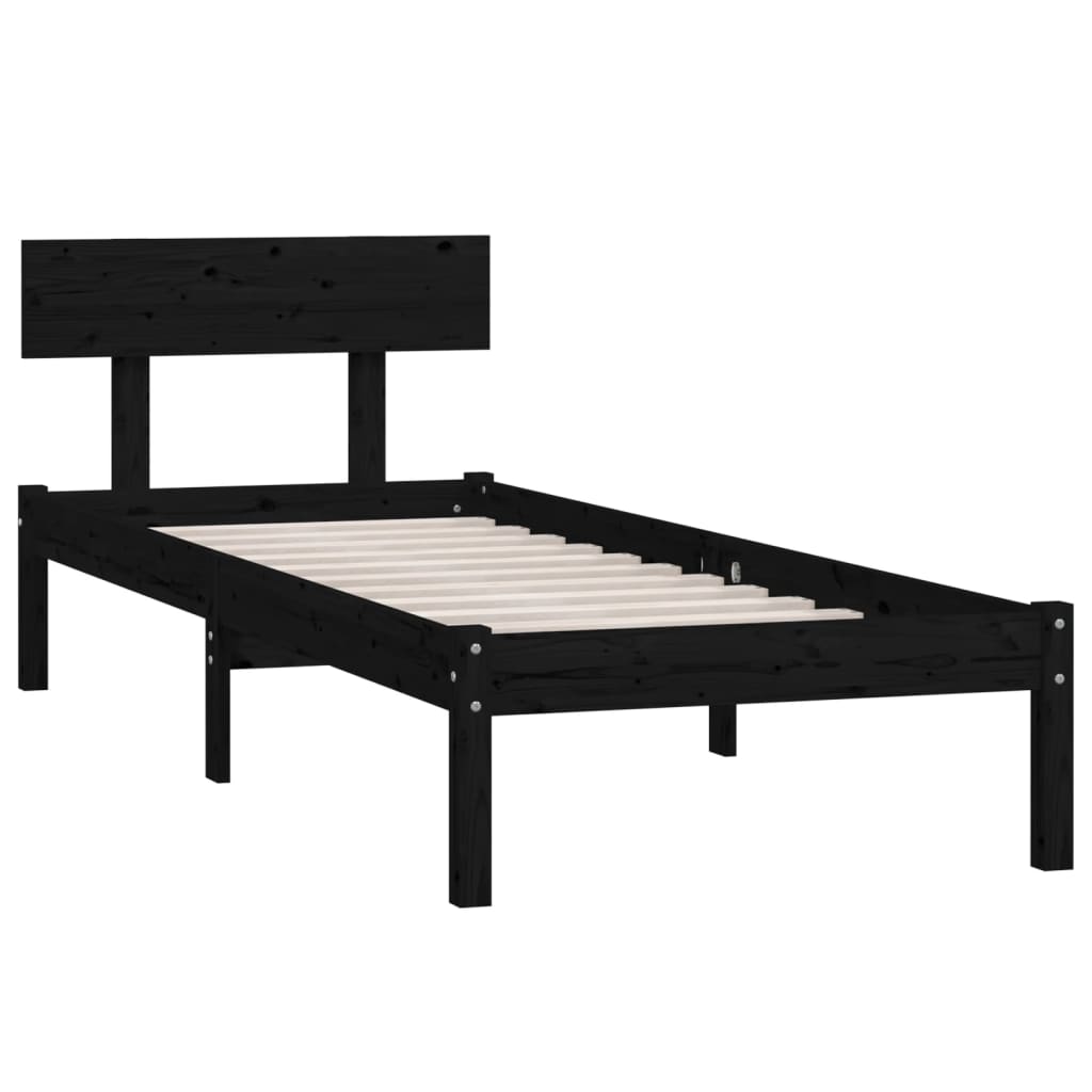 Cadre de lit sans matelas noir bois massif 90x200 cm - XIOS