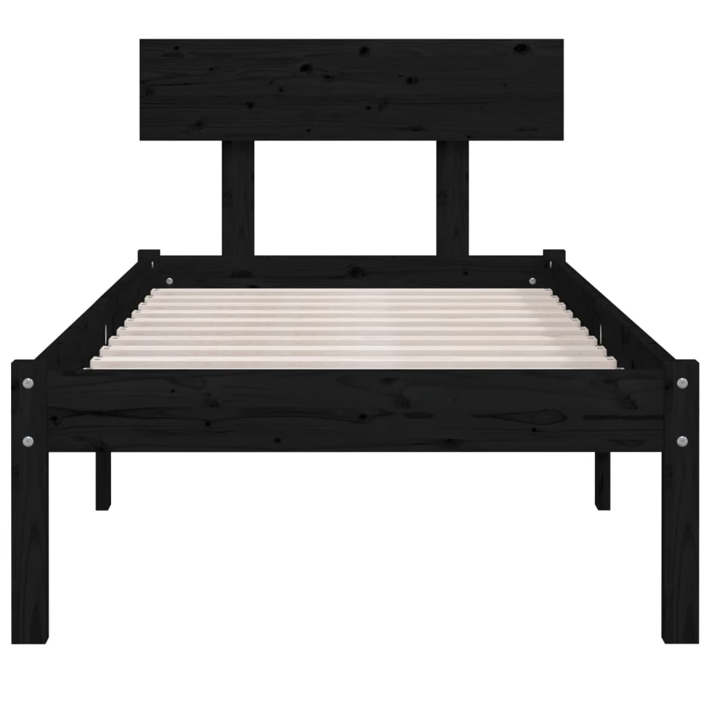Cadre de lit sans matelas noir bois massif 90x200 cm - XIOS