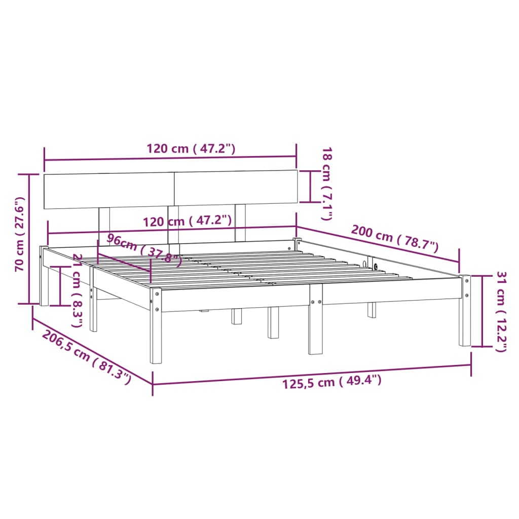 Cadre de lit sans matelas bois massif 120x200 cm - XIOS