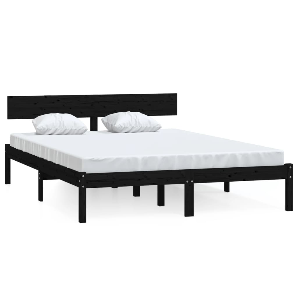 Cadre de lit sans matelas noir bois massif 140x200 cm - XIOS