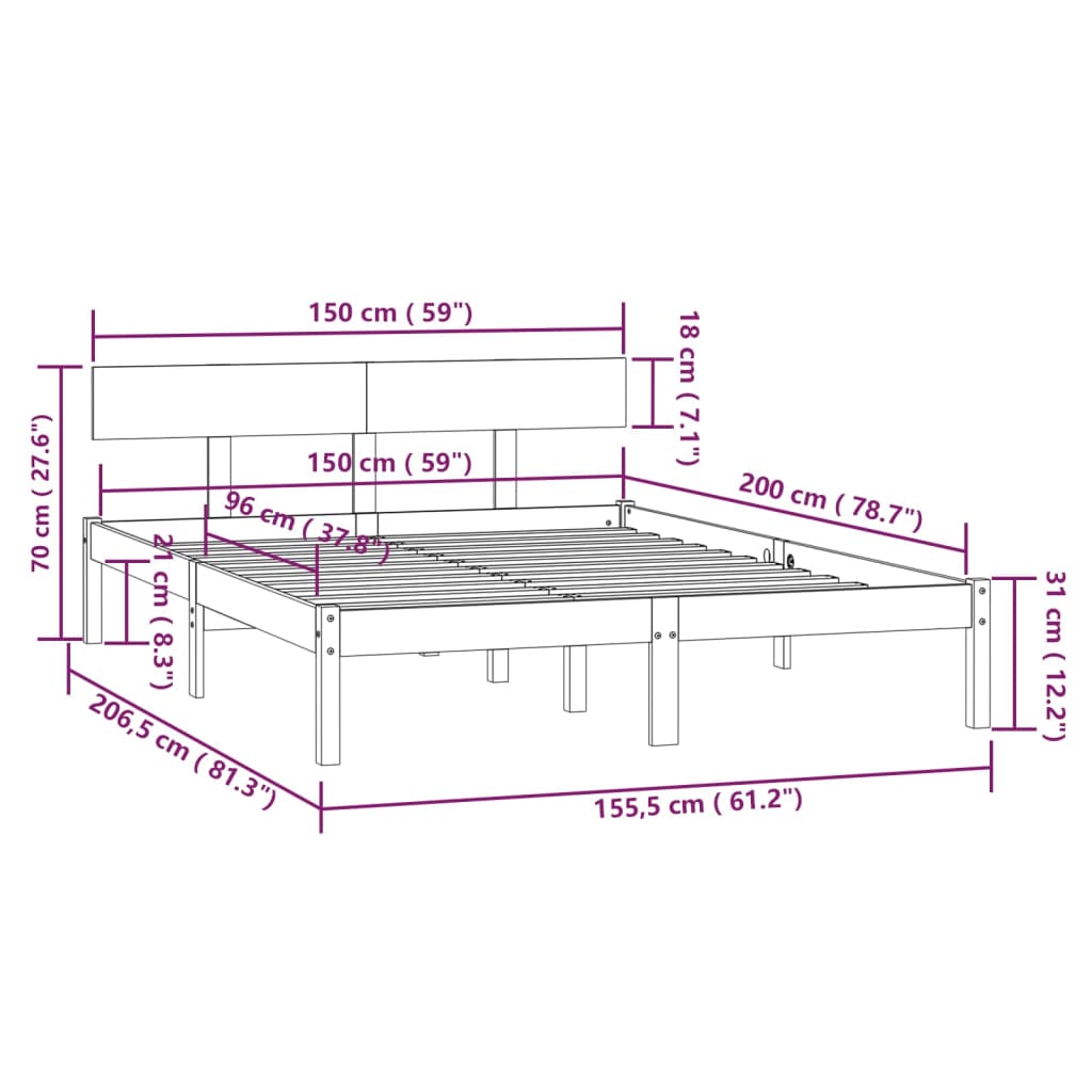 Cadre de lit sans matelas gris bois de pin massif - XIOS