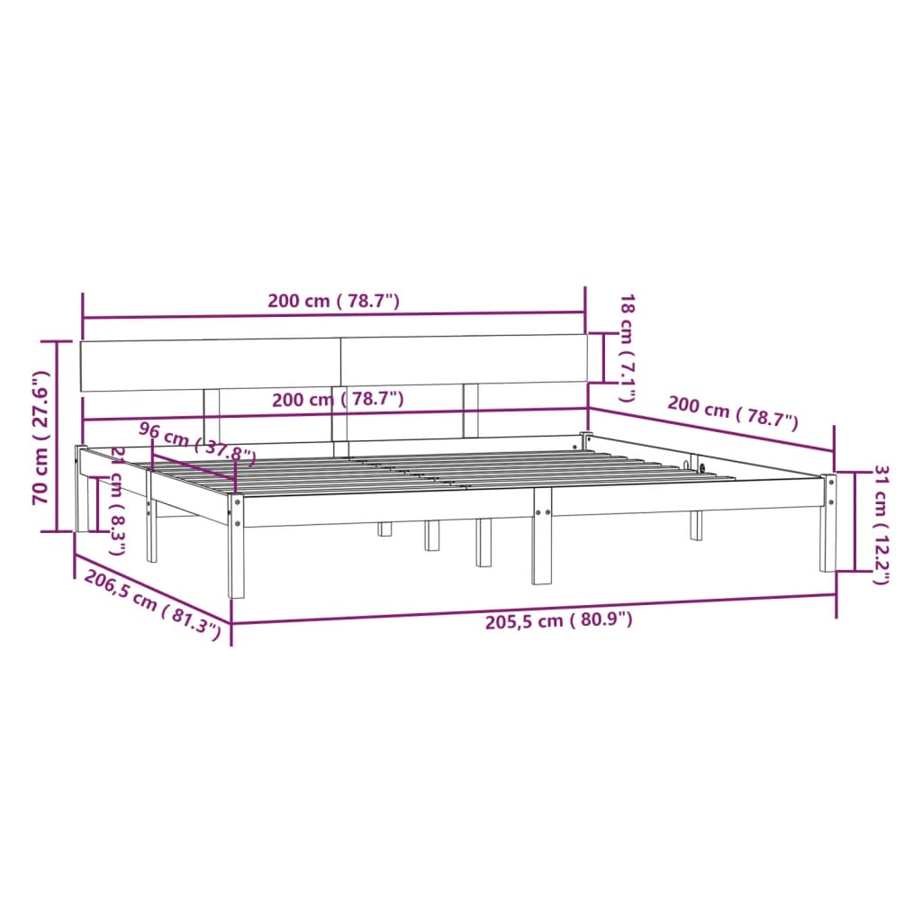 Cadre de lit sans matelas bois massif gris 200x200 cm - XIOS