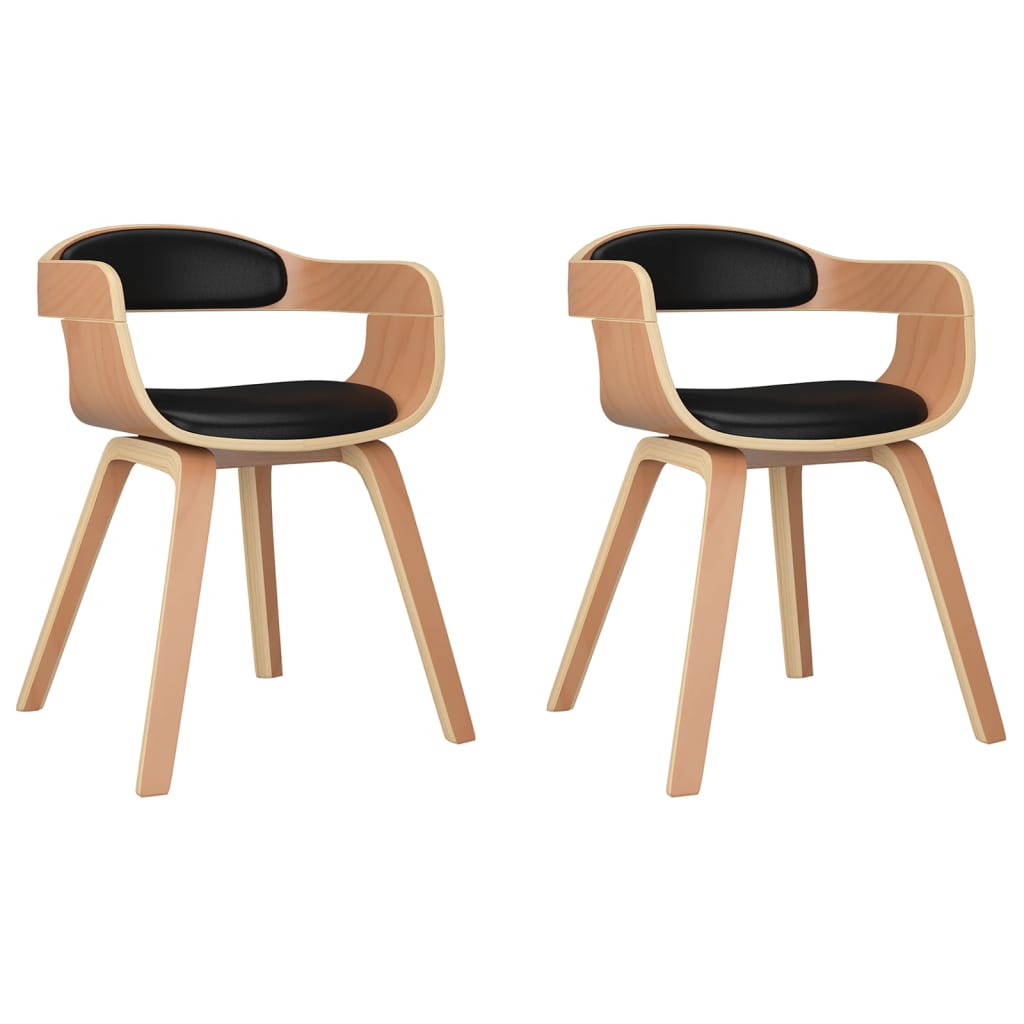 Chaises à manger lot de 2 noir bois courbé et similicuir