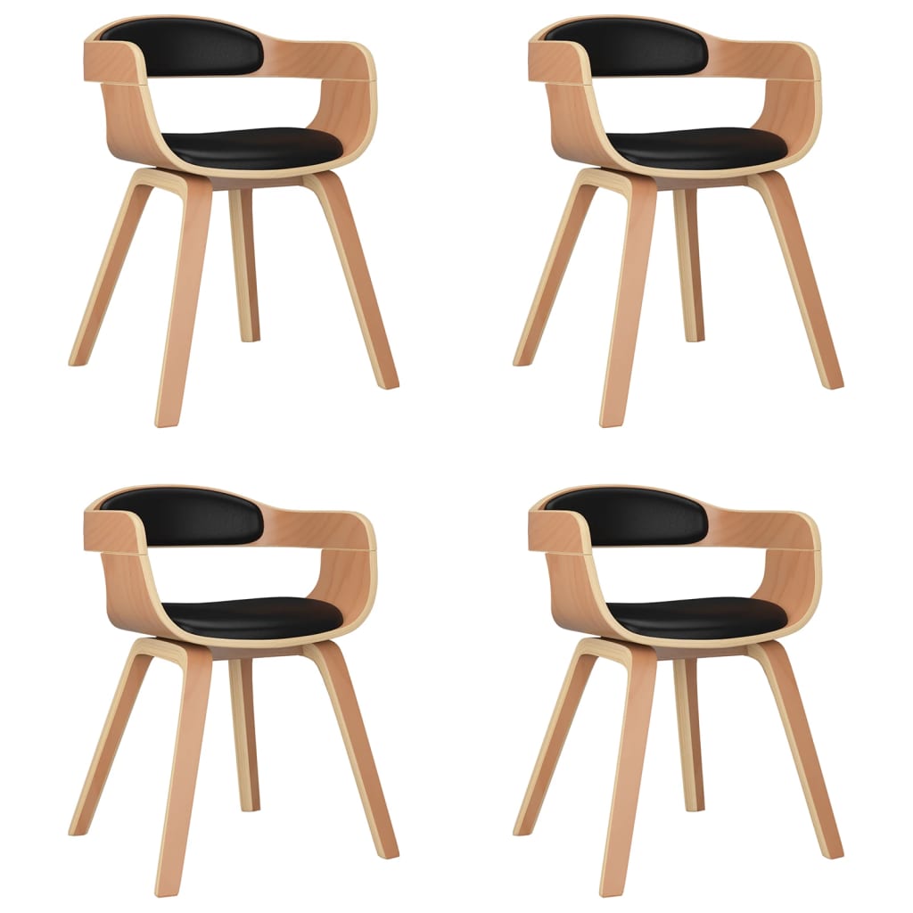 Chaises à manger lot de 4 noir bois courbé et similicuir - XIOS